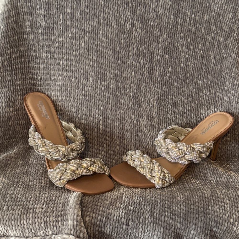 Elegant Braided Tan and Cream Heels